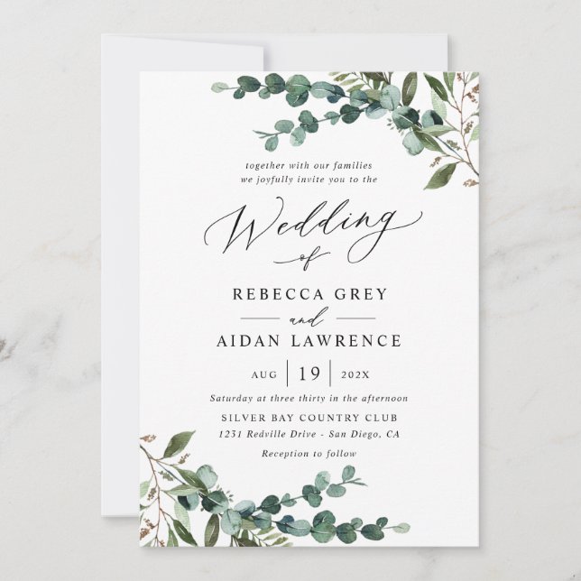 All-In-One Rustic Watercolor Greenery Wedding Inbjudningar (Framsida)