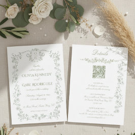 All in One Sage Green French Floral w QR Wedding
