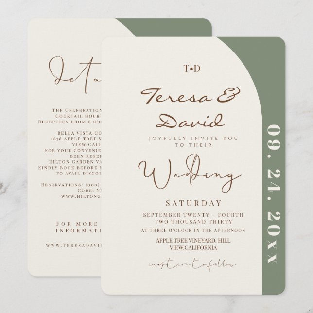 All in One Sage Green Modern  Wedding Inbjudningar (Fram/baksida)