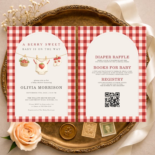 All in One Strawberry Clothesline Baby Shower Inbjudningar (Skapare uppladdad)