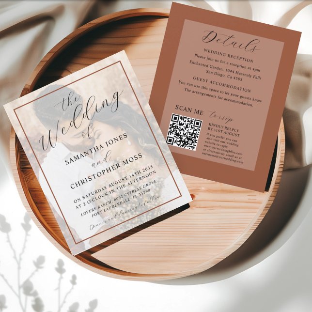 All-in-One Terracotta Photo Wedding Invitation (Skapare uppladdad)