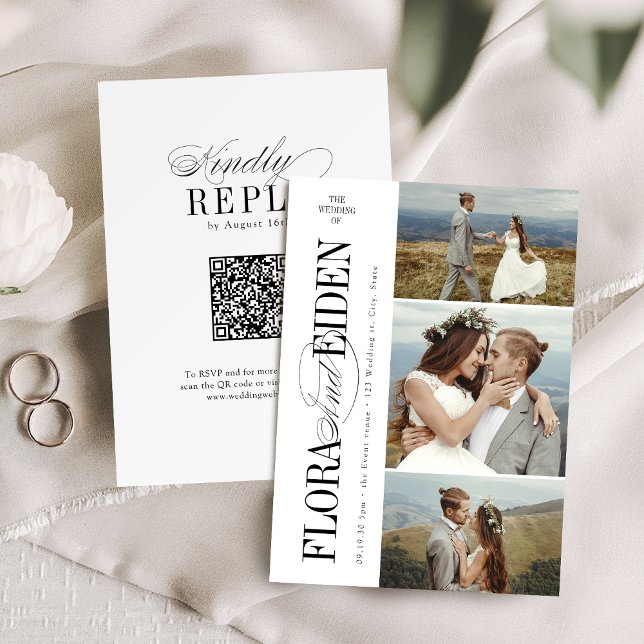 All in One Timeless Typography 3 photo Wedding Inbjudningar (All in One Timeless Typography 3 photo Wedding Invitation)