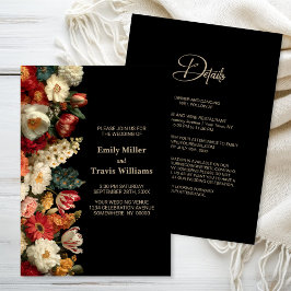 All in One Vibrant Moody Floral Black Wedding Inbjudningar