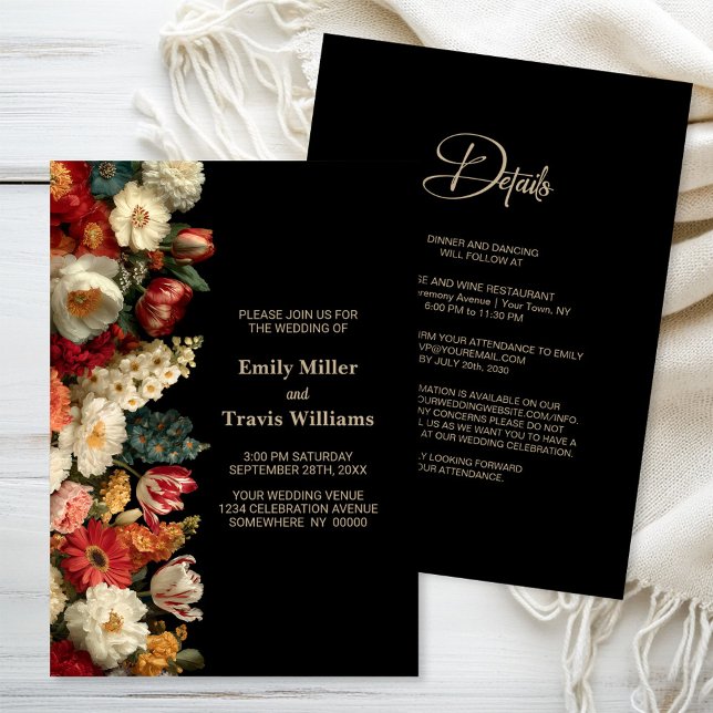 All in One Vibrant Moody Floral Black Wedding Inbjudningar (Skapare uppladdad)