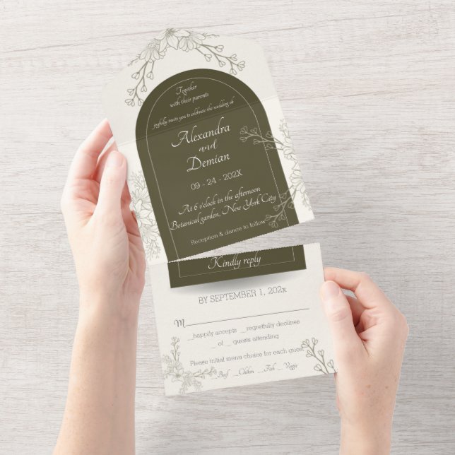 All in One Wedding Invite, template, personalized  (Tearaway)