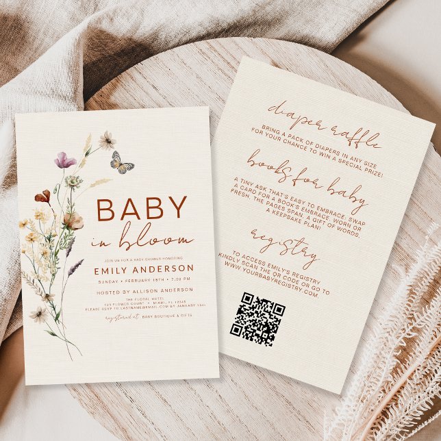 All in One Wildflower Baby in Bloom Faux Linen Inbjudningar (Skapare uppladdad)