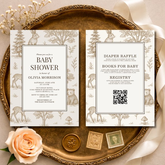 All in One Woodland Animals QR Code Baby Shower Inbjudningar (Skapare uppladdad)