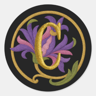 ALL INITIALER Embroidery Se Rosa Lila Blommigt Runt Klistermärke