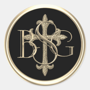 ALL INITIALER Guld 3 Monogram Guld Kor 2 Runt Klistermärke