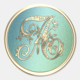 All Initialer Guld Monogram Blue Grönt Runt Klistermärke