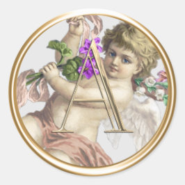 ALL INITIALER Guld Monogram Cherub Ro Peach Runt Klistermärke