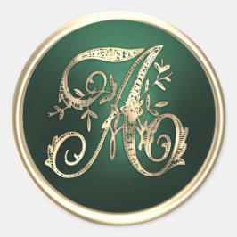 All Initialer Guld Monogram Emerald Grönt Runt Klistermärke