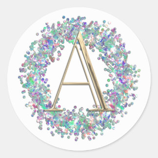 ALL INITIALER Guld Monogram Iridescent Glitter Runt Klistermärke