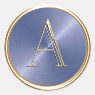 ALL INITIALER Guld Monogram på Dusty Blue Sheen Runt Klistermärke
