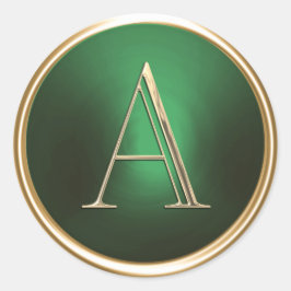 ALL INITIALER Guld Monogram på Emerald Grönt Runt Klistermärke