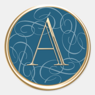ALL INITIALER Guld Monogram Swirlie på vilken Färg Runt Klistermärke