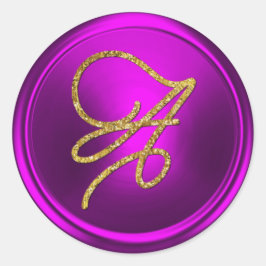 ALL INITIALS Gold Script Monogram Fuchsia  Runt Klistermärke
