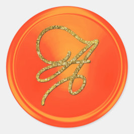 ALL INITIALS Gold Script Monogram Orange Runt Klistermärke