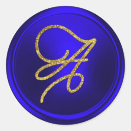 ALL INITIALS Gold Script Monogram Royal Blue Runt Klistermärke