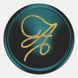 ALL INITIALS Gold Script Monogram Teal Blue Runt Klistermärke