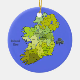 All irländsk karta av Irland Julgransprydnad Keramik