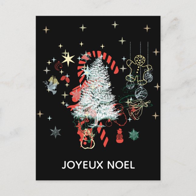 All jul Joyeux Noel Candy cane Black Helg Vykort (Framsida)