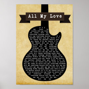 All Kärlek Black Guitar Sång Lyric Wall Art-utskri Poster