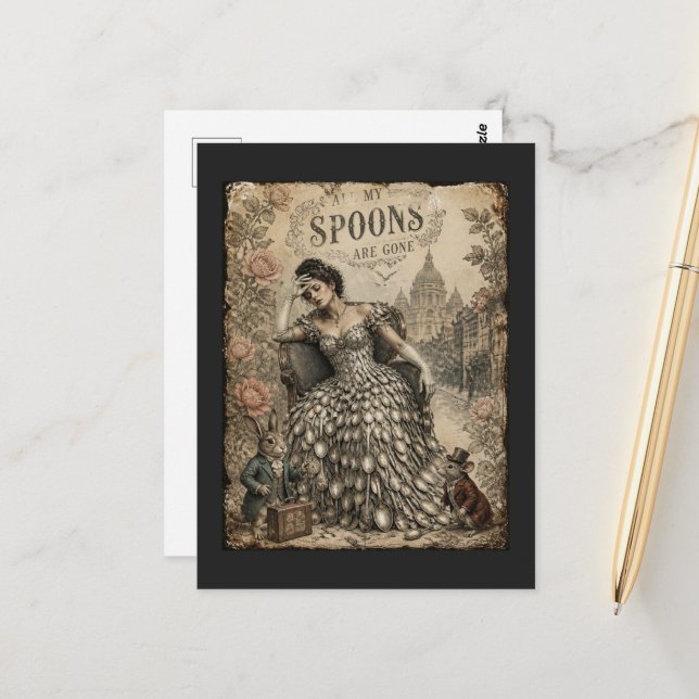 All My Spoons Are Gone Fantasy Cute Critters Lady Vykort (Fram/Back In Situ)