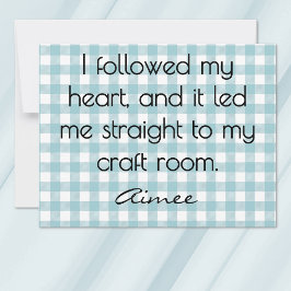 All-Occasion Name Blue and White Gingham Flat Anteckningskort