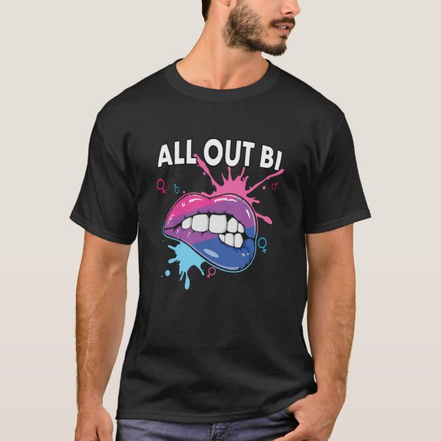 All Out Bi Flag Bisexual Rainbow Pride Bisexuality T Shirt (Framsida)