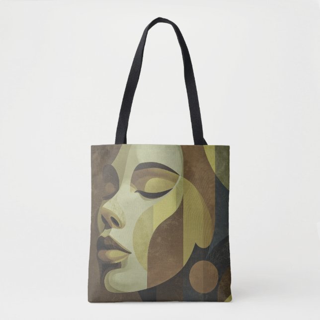 All-Over Abstract Face Shoulder Tote Tygkasse (Framsida)