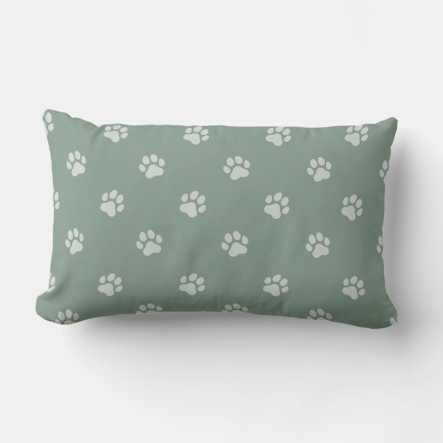All Over Animal Paw Print Sage Green Lumbarkudde (Framsida)