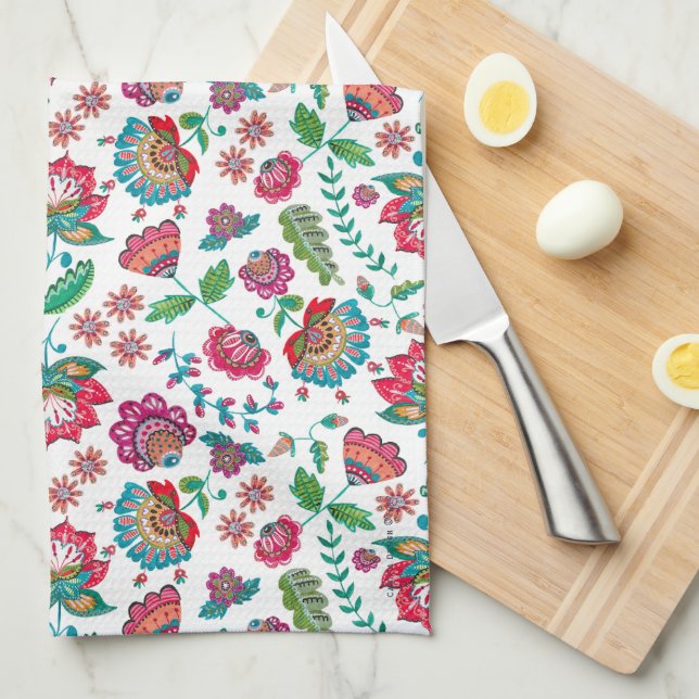 All-over-print av Blommigten Folk Flowers Kökshandduk (Vikt i Fjärdedel)