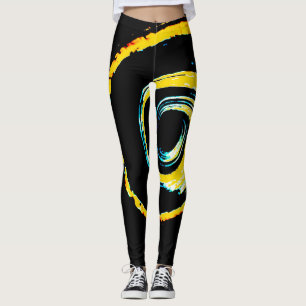 All over Print Leggings med Gult Twirl på Black