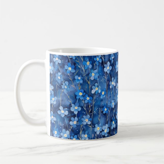 All Over Shades of Blue Floral Pattern Kaffemugg (Vänster)