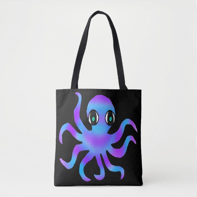 All-Over Tote - Blue Violet Octopus (svart) Tygkasse (Framsida)