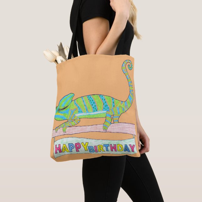 All-Over Tote - Födelsedagskameleont (orange) Tygkasse (Närbild)