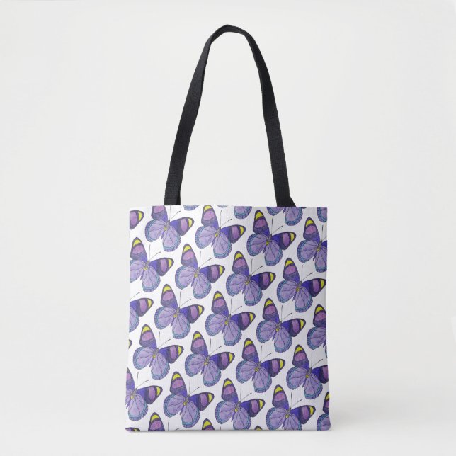 All-Over Tote - Lila Fjäril (mönster vitt) Tygkasse (Framsida)