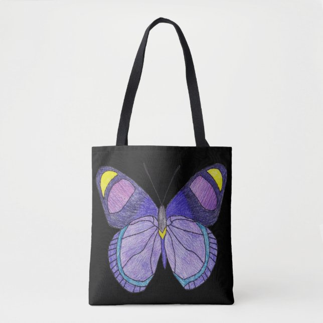 All-Over Tote - Lila Fjäril (svart) Tygkasse (Framsida)