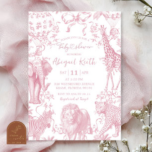 All Pink Safari Toile Baby Shower Inbjudan