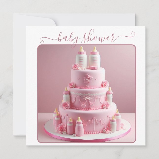 ALL ROSA BABY SHOWER CAKE MED BABY FLASKOR INBJUDNINGAR (Framsida)