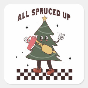 All Spruated Up - Tumbler Inspired Bougie-jul Fyrkantigt Klistermärke