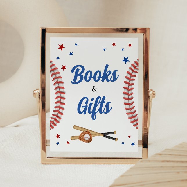 All Star Baseball Baby Shower Bokar och presenter Poster (Sports Baby Shower Books and Gifts Sign)