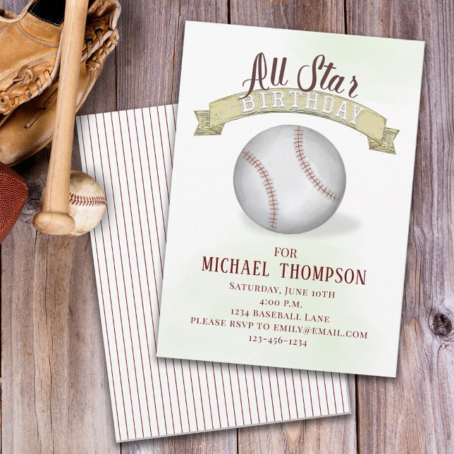 All Star Baseball enkel Cute Birthday Party Inbjudningar (Skapare uppladdad)