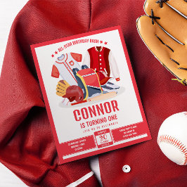 All Star Baseball Red Budget Birthday-inbjudan