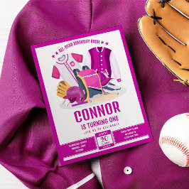 All Star Baseball Rosa Budget Birthday-inbjudan