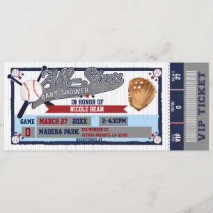 All Star Baseboll Baby Shower Biljett Inbjudan