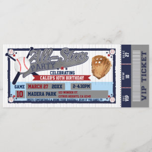 All Star Basebollfest Födelsedagsbiljett Inbjudan