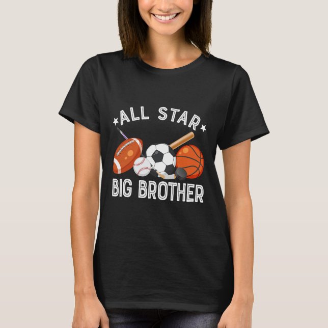 All Star Big Brother Of The Birthday Sketll Soccer T Shirt (Framsida)