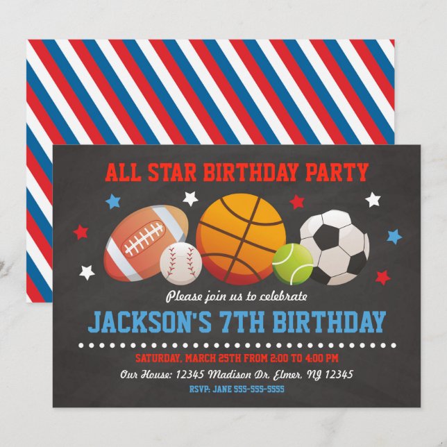 All Star Birthday-inbjudan för pojkar Inbjudningar (Fram/baksida)